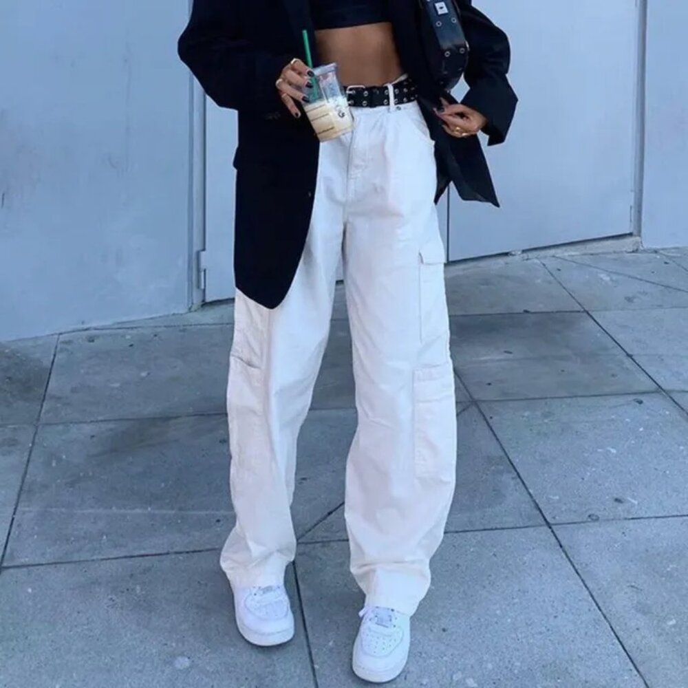 High-Waist Loose-Fit Harem Cargo Jeans S